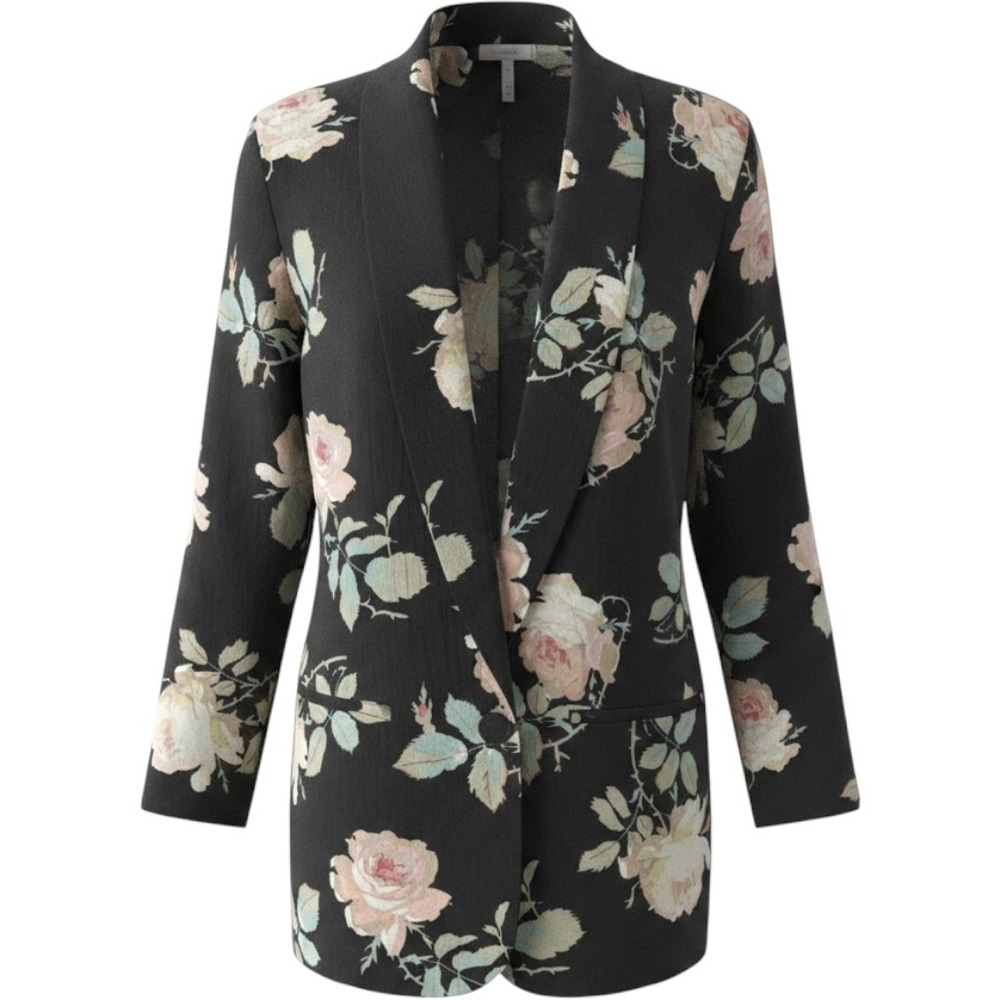 Vintage 90s JM Shelli Segal Black Floral Blazer Jacket Size M Long Career Coat